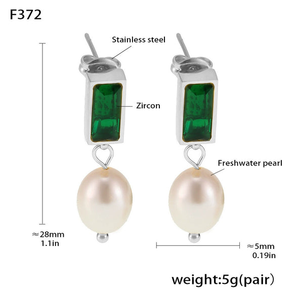 Wholesale Ferris Wheel Light Luxury Geometric Emerald Zircon Freshwater Pearl Electroplated Earrings For Women