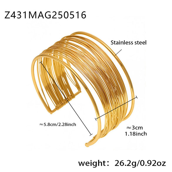 Wholesale Ferris Wheel Multilayer Open Bracelet Stainless Steel Goldplated Geometric Fashion Arm Ring Jewelry