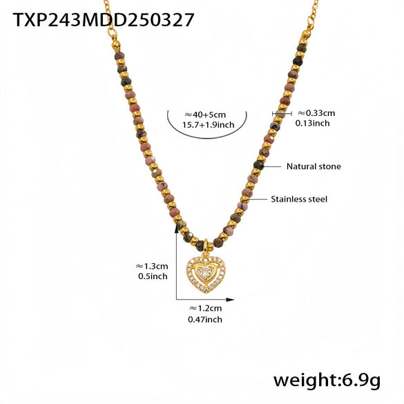 Wholesale Ferris Wheel Natural Stone Beaded Titanium Steel Electroplated Necklace And Bracelet Jewelry Set For Unisex