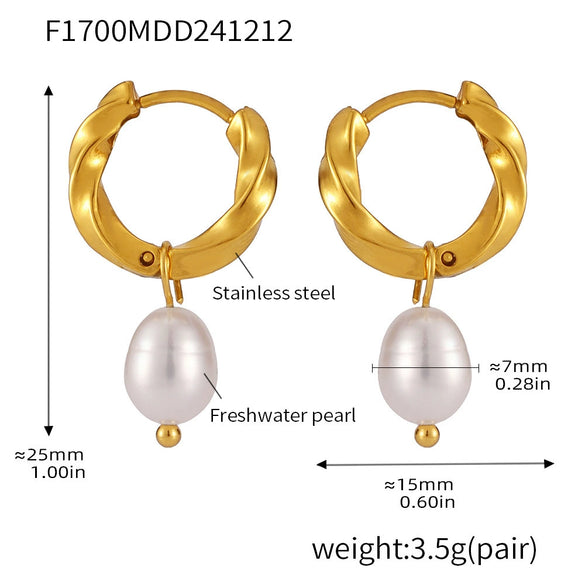Wholesale Ferris Wheel Niche Twist Buckle Earrings For Women Made Of Stainless Steel And Freshwater Cultured Pearls With Geometric Pattern And 18K Real Gold Pvd Plating