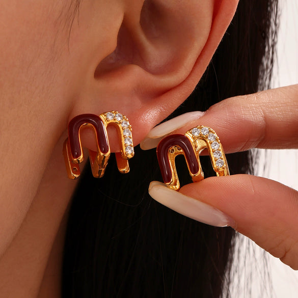 Wholesale Ferris Wheel Oil Drop Earrings For Women Copper Enamel Glaze Zircon Electroplated Light Luxury Style