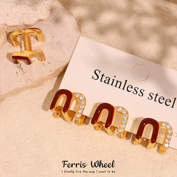 Wholesale Ferris Wheel Oil Drop Earrings For Women Copper Enamel Glaze Zircon Electroplated Light Luxury Style