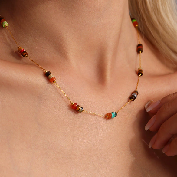 Wholesale Ferris Wheel Retro Maillard Style Light Luxury Electroplated Natural Stone Beaded Necklace And Bracelet Set For Women