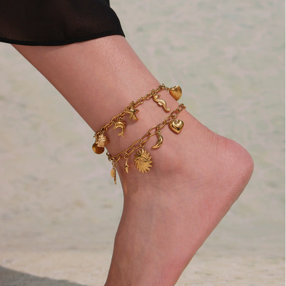 Wholesale Ferris Wheel Strawberry Butterfly Geometric Pendant Bracelet Anklet Stainless Steel Electroplated Women's Jewelry