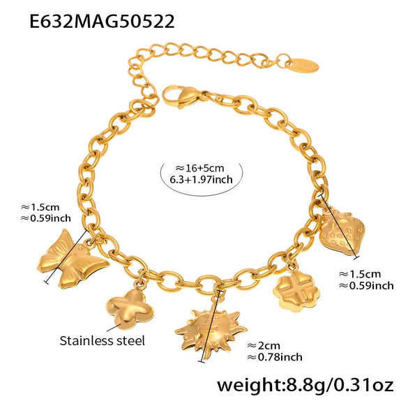 Wholesale Ferris Wheel Strawberry Butterfly Geometric Pendant Bracelet Anklet Stainless Steel Electroplated Women's Jewelry