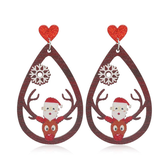Wholesale Festival Elements Geometric Wood Earrings For Women With Christmas Series Cartoon Designs Like Santa Claus Elk Snowman Dinosaur And Penguin