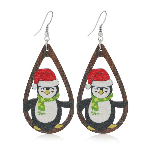 Wholesale Festival Elements Geometric Wood Earrings For Women With Christmas Series Cartoon Designs Like Santa Claus Elk Snowman Dinosaur And Penguin