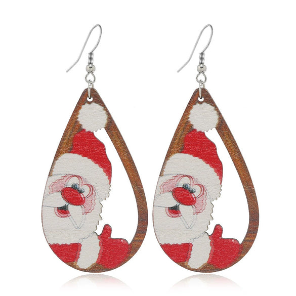 Wholesale Festival Elements Geometric Wood Earrings For Women With Christmas Series Cartoon Designs Like Santa Claus Elk Snowman Dinosaur And Penguin