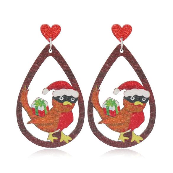 Wholesale Festival Elements Geometric Wood Earrings For Women With Christmas Series Cartoon Designs Like Santa Claus Elk Snowman Dinosaur And Penguin