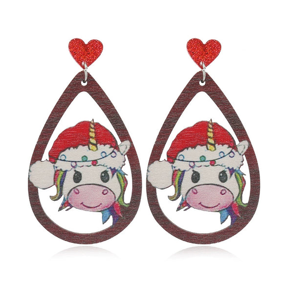 Wholesale Festival Elements Geometric Wood Earrings For Women With Christmas Series Cartoon Designs Like Santa Claus Elk Snowman Dinosaur And Penguin