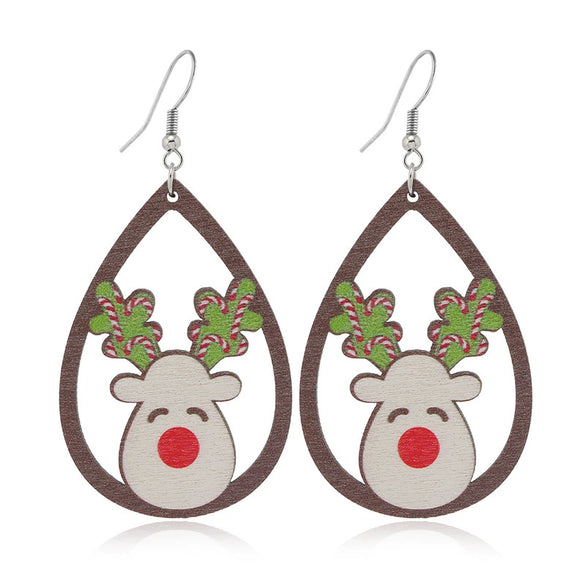 Wholesale Festival Elements Geometric Wood Earrings For Women With Christmas Series Cartoon Designs Like Santa Claus Elk Snowman Dinosaur And Penguin