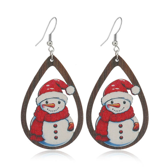 Wholesale Festival Elements Geometric Wood Earrings For Women With Christmas Series Cartoon Designs Like Santa Claus Elk Snowman Dinosaur And Penguin