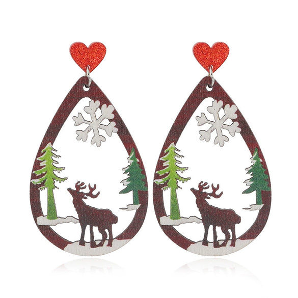 Wholesale Festival Elements Geometric Wood Earrings For Women With Christmas Series Cartoon Designs Like Santa Claus Elk Snowman Dinosaur And Penguin