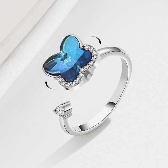 Wholesale Fidget Spinner Sterling Silver Ring For Women Rotatable Anxiety Pressure Relief Geometric Electroplated