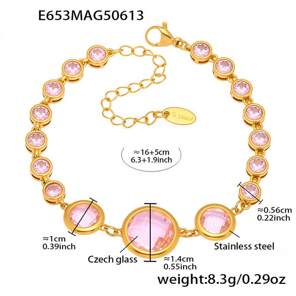 Wholesale Fine Czech Glass Women's Fashion Geometric Bracelet Stainless Steel 18K Gold Non Fading Electroplated