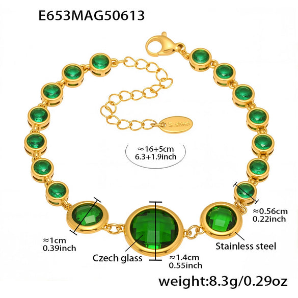Wholesale Fine Czech Glass Women's Fashion Geometric Bracelet Stainless Steel 18K Gold Non Fading Electroplated