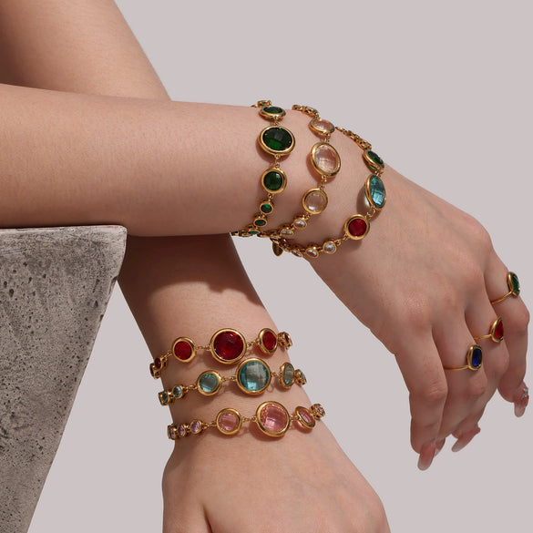 Wholesale Fine Czech Glass Women's Fashion Geometric Bracelet Stainless Steel 18K Gold Non Fading Electroplated