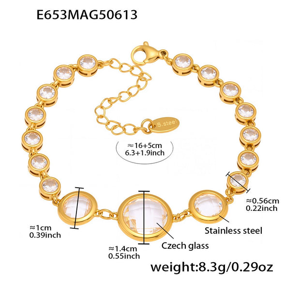 Wholesale Fine Czech Glass Women's Fashion Geometric Bracelet Stainless Steel 18K Gold Non Fading Electroplated