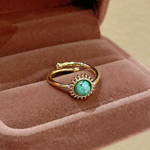 Wholesale Finger Ring Artificial Tiger's Eye Copper Geometric French Retro Electroplating Women's Jewelry