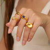 Wholesale Finger Ring 316L Stainless Steel Geometric Blue Turquoise Goldplated Diamond Design