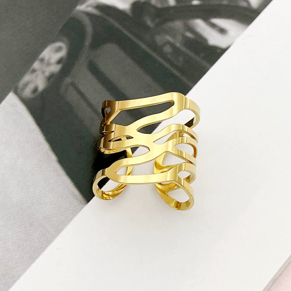 Wholesale Finger Ring Titanium Steel Gold Plated Geometric Open Hollow Design