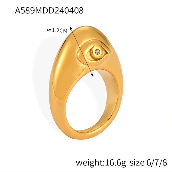 Wholesale Finger Ring 316L Stainless Steel Inlaid Zircon Geometric Light Luxury Style Plated 18K Real Gold Jewelry