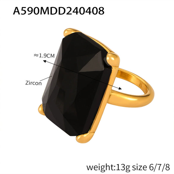 Wholesale Finger Ring 316L Stainless Steel Inlaid Zircon Geometric Light Luxury Style Plated 18K Real Gold Jewelry
