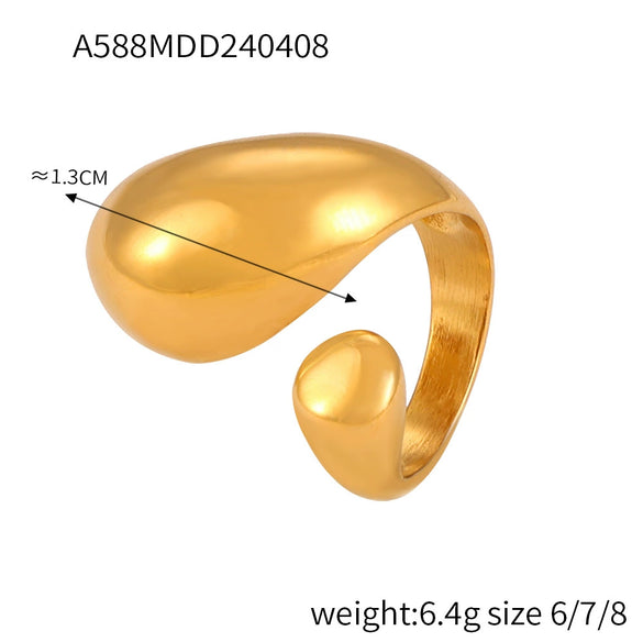 Wholesale Finger Ring 316L Stainless Steel Inlaid Zircon Geometric Light Luxury Style Plated 18K Real Gold Jewelry