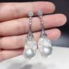 Wholesale Fishtail Baroque Natural Freshwater Pearl Earrings For Women Alloy Inlaid With Gemstones