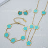 Wholesale Five Leaf Flower Single Sided Plant Jewelry Set For Women Titanium Steel Electroplated Necklace Earrings Bracelets With O Chain
