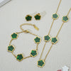 Wholesale Five Leaf Flower Single Sided Plant Jewelry Set For Women Titanium Steel Electroplated Necklace Earrings Bracelets With O Chain