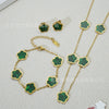Wholesale Five Leaf Flower Single Sided Plant Jewelry Set For Women Titanium Steel Electroplated Necklace Earrings Bracelets With O Chain