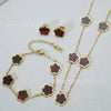 Wholesale Five Leaf Flower Single Sided Plant Jewelry Set For Women Titanium Steel Electroplated Necklace Earrings Bracelets With O Chain