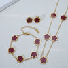 Wholesale Five Leaf Flower Single Sided Plant Jewelry Set For Women Titanium Steel Electroplated Necklace Earrings Bracelets With O Chain