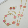 Wholesale Five Leaf Flower Single Sided Plant Jewelry Set For Women Titanium Steel Electroplated Necklace Earrings Bracelets With O Chain