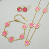 Wholesale Five Leaf Flower Single Sided Plant Jewelry Set For Women Titanium Steel Electroplated Necklace Earrings Bracelets With O Chain