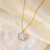 Wholesale Fiveleaf Clover And Flower Design Doublesided Motherofpearl Pendant Titanium Steel Electroplated Clavicle Necklace For Women