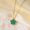 Wholesale Fiveleaf Clover And Flower Design Doublesided Motherofpearl Pendant Titanium Steel Electroplated Clavicle Necklace For Women