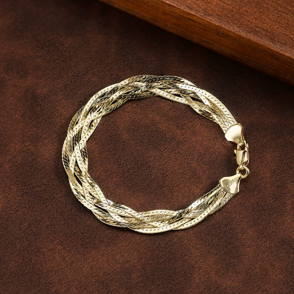 Wholesale Fivestrand Braided Geometric 925 Silver Side Chain Bracelet With Electroplating Simple Design For Unisex