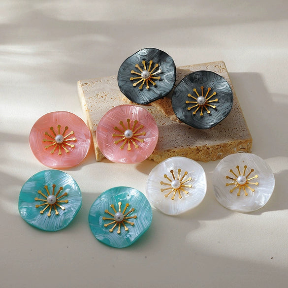 Wholesale Floral Stainless Steel Goldplated Earrings For Women