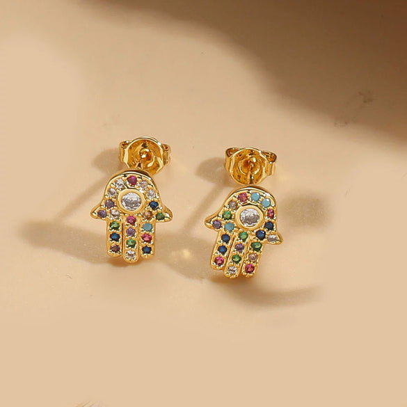 Wholesale Flower Design Copper 14K Gold Plated Zircon Earrings For Women