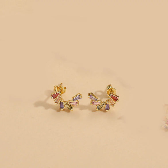 Wholesale Flower Design Copper 14K Gold Plated Zircon Earrings For Women