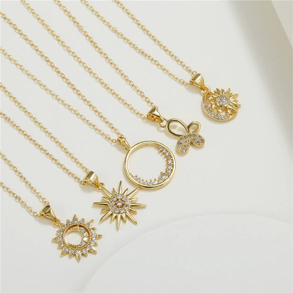 Wholesale Flower Moon Unicorn Sun Pendant Necklace For Women Copper Alloy Glass Glaze Set With Ball Chain And Geometric Design