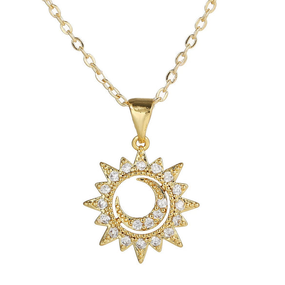 Wholesale Flower Moon Unicorn Sun Pendant Necklace For Women Copper Alloy Glass Glaze Set With Ball Chain And Geometric Design