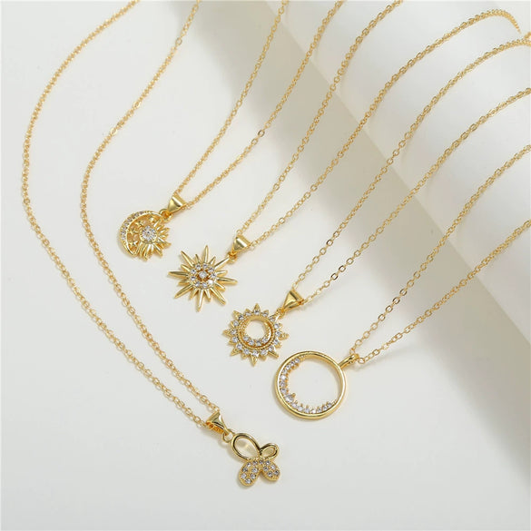 Wholesale Flower Moon Unicorn Sun Pendant Necklace For Women Copper Alloy Glass Glaze Set With Ball Chain And Geometric Design