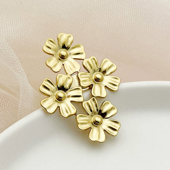 Wholesale Flower Ring Stainless Steel Goldplated Plant Flowers Style