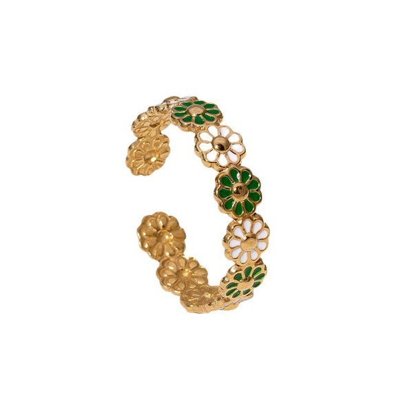 Wholesale Flower Stainless Steel Open Ring With Daisy Design And Electroplating Treatment For Women
