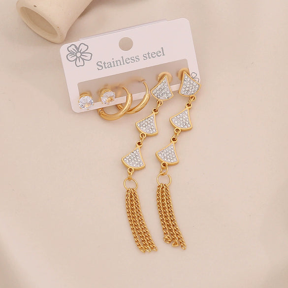Wholesale Flower Tassel Earrings With Water Droplets And Moon Design Stainless Steel Electroplated For Women