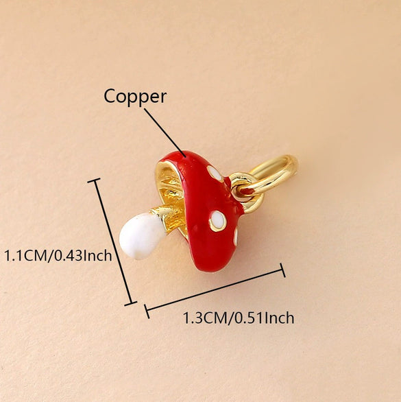Wholesale Food Series Copper Goldplated Cherry Mushroom Oil Drop Pendant Diy Jewelry Accessories