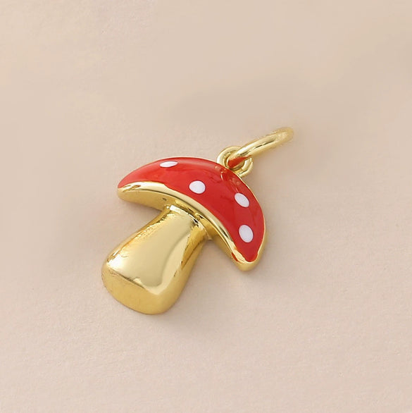 Wholesale Food Series Copper Goldplated Cherry Mushroom Oil Drop Pendant Diy Jewelry Accessories